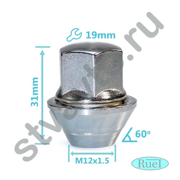 ГАЙКА КОЛЕСНАЯ (M12X1.5, КОНУС, ЗАКРЫТАЯ 31ММ) CHEVROLET AVEO (T200) (03-08), CAPTIVA (C100) (06-10)