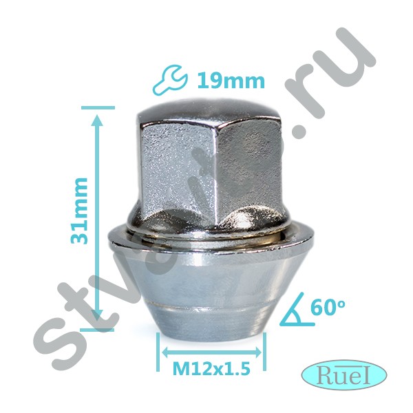 ГАЙКА КОЛЕСА (M12X1.5/КОНУС/ЗАКРЫТАЯ/ 31 ММ/19 КЛЮЧ) FORD
